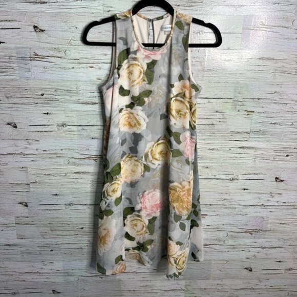 Calvin Klein floral swing midi dress gray pink size 4 - Picture 1 of 7